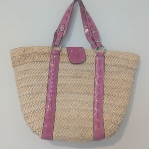 Liz Claiborne Tan and Pink Woven Tote Bag